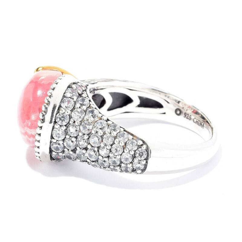 925 Sterling Silver White Natural Zircon and Rhodochrosite Ring