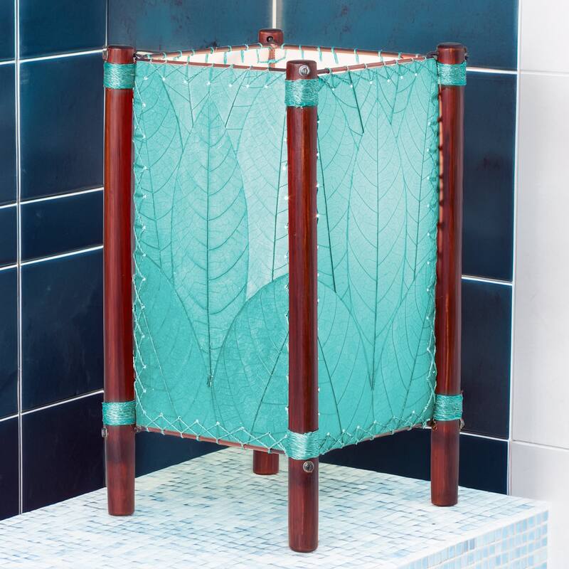 Eangee Handmade Fortune Table Lamp, Cocoa Leaves Shade, 9 x 9 x 15 in.