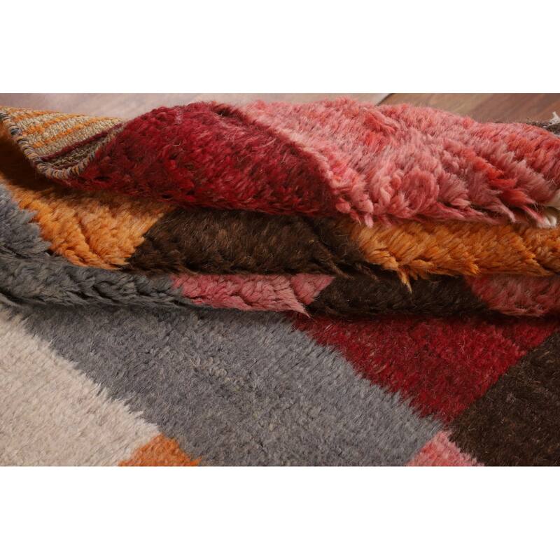 Checkered Moroccan Oriental Area Rug Handmade Geometric Wool Carpet - 5'10" x 9'7"