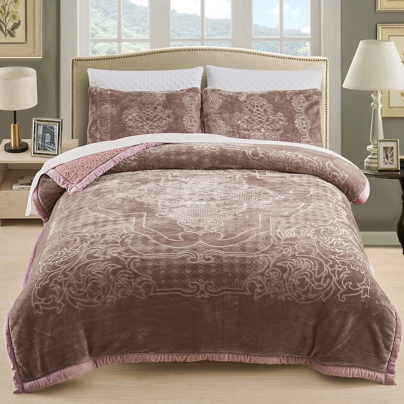 Ultra Plush Printed 3-piece Sherpa Borrego Comforter Set