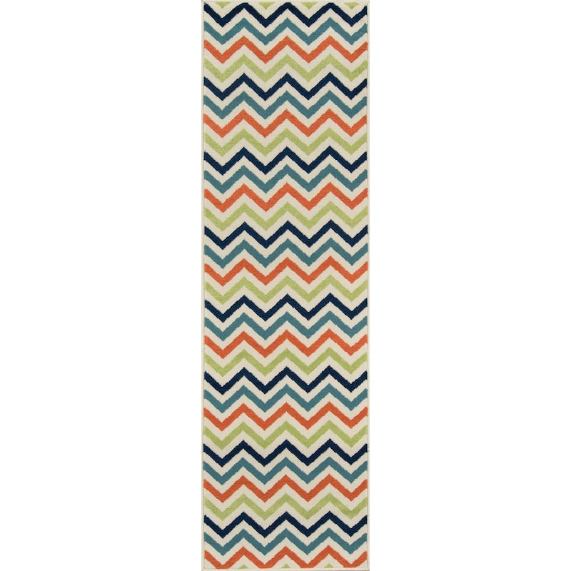 Momeni Baja Chevron Indoor Outdoor Rug - 2'3" x 7'6" Runner - Multi