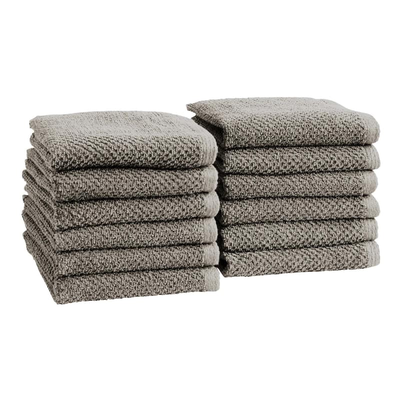 100% Cotton Acacia Collection Ultra Absorbant Popcorn Bath Towels - Washcloths (12-Pack) - DARK GREY