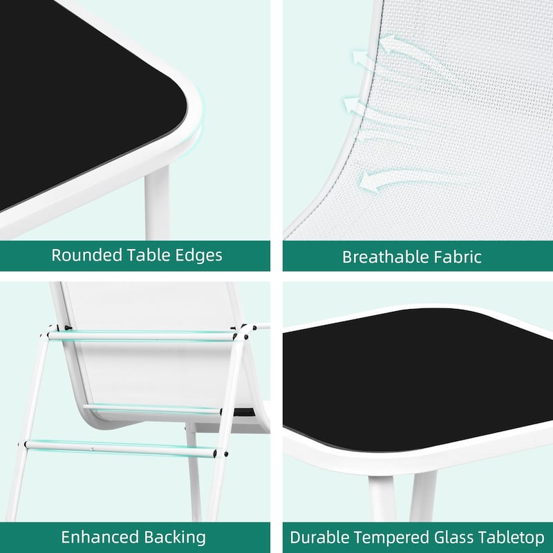 Moasis 3 Piece Rocking Patio Furniture Bistro Set with Chairs and Glass Table