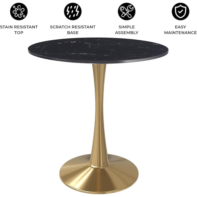 Bristol 40" Modern Round Dining Table with Accent Gold Steel Pedestal Base, Scratch-Resistant and Easy-Care