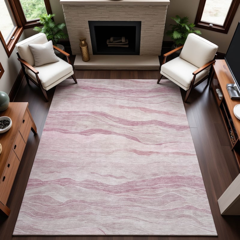Premium Washable Super Soft Modern Waves Mayfield Rug - Pink - 9' x 12'