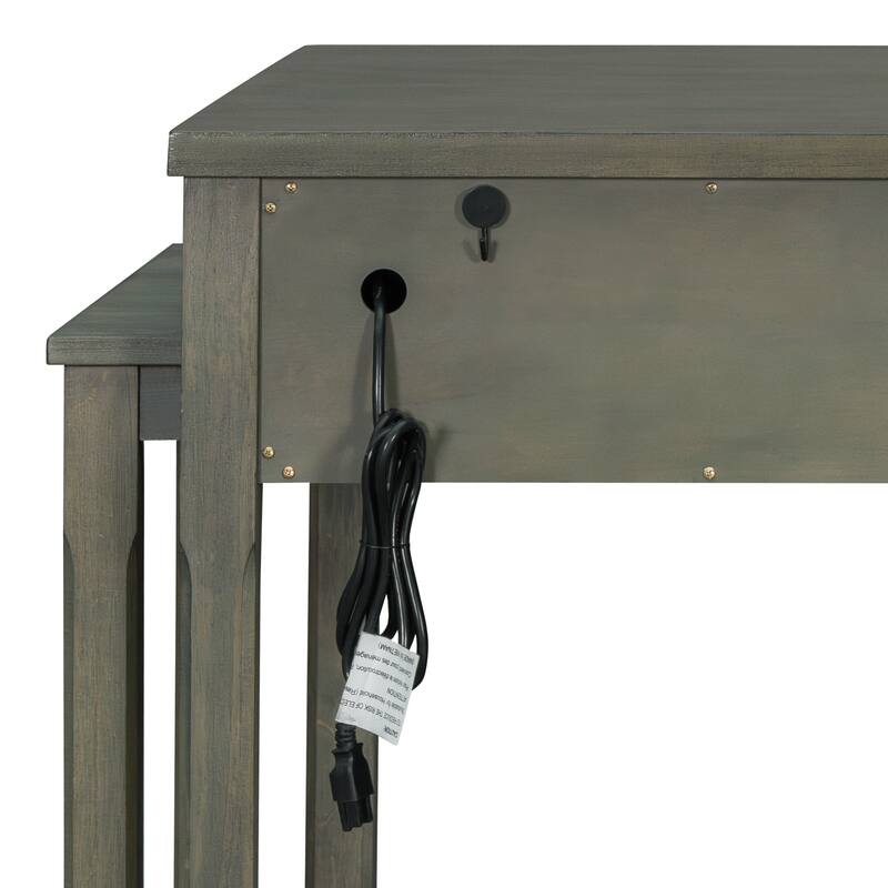 Extendable Dining Table Built-In Power Outlets Kitchen Island Coffee Bar Table