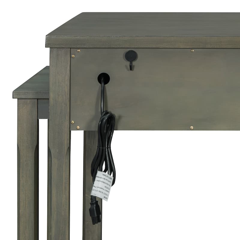 Retro Kitchen Island Expandable Kitchen Island with Storage, Power Socket Drawers and Open Shelves, for Kitchen