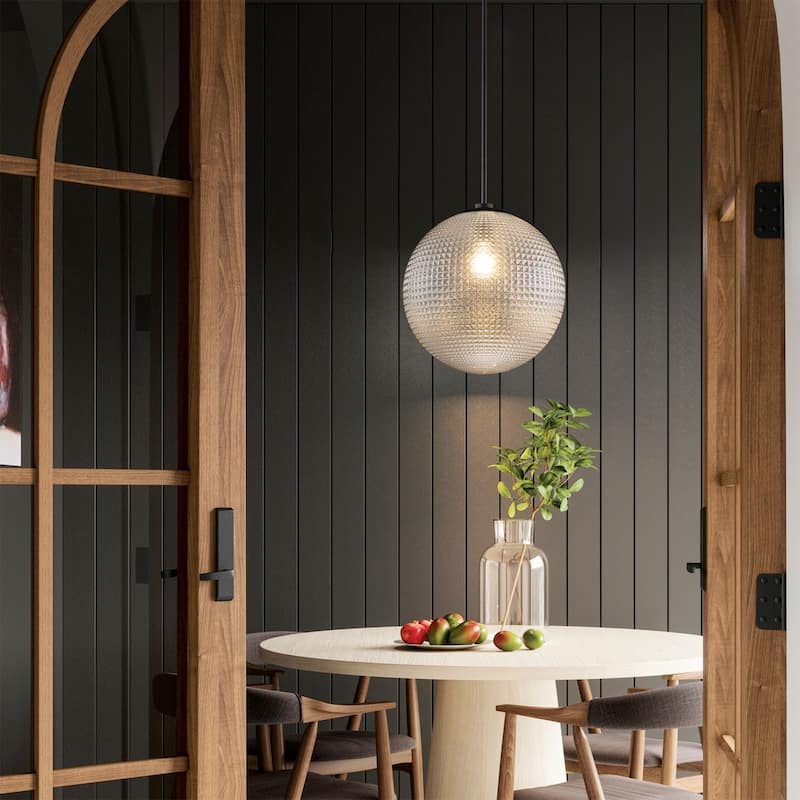 1-Light Modern Black/Gold Grid Textured Glass Pendant Kitchen Island Lights