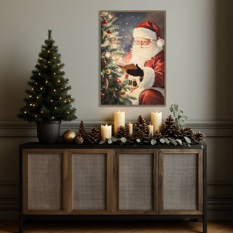 Santa Reading II by Melloi Art Prints Framed Canvas Wall Art Print - Sylvie Dark Gold