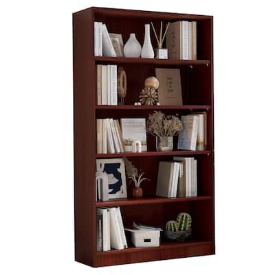 5 Shelf Office Bookcase, 60 Inches Tall Modern Wood Bookshelf, 5 Tier Wide Bookshelves Library Bookcase