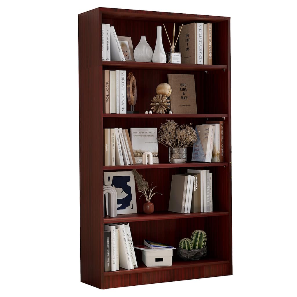 5 Shelf Office Bookcase, 60 Inches Tall Modern Wood Bookshelf, 5 Tier Wide Bookshelves Library Bookcase
