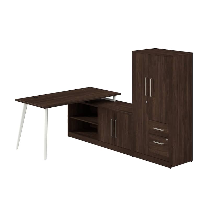 Bush Business Furniture Vista 60W L Shaped Desk with Cabinet, Wardrobe