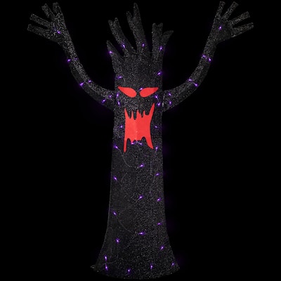 55" LED Lighted Black Terrifying Tree Outdoor Halloween Decoration Purple Lights