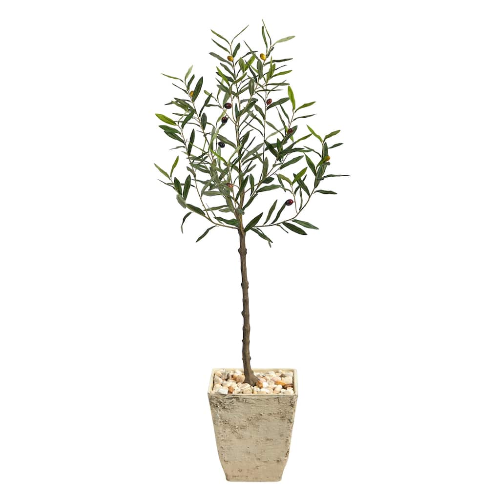 Artificial Olive Tree with Planter - 52 Inch Indoor Faux Tree - Decorative Silk Tree for Home Decor - Green - 51-60 Inches