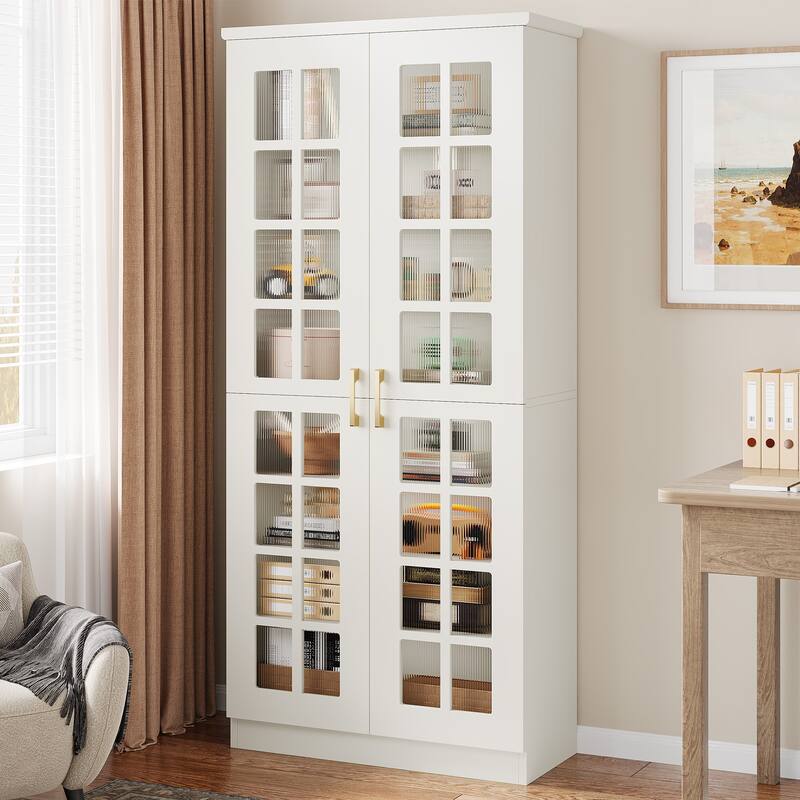 Modern Kitchen Storage Cabinet Pantry Cabinet with Doors - White