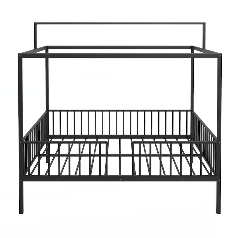 3-in-1 Convertible Montessori Metal floor bed,Modern Minimalist Design Canopy Platform Bed Funland
