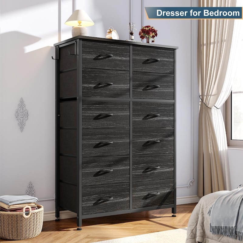 12 Drawer Dresser Tall Fabric Chests of Drawers Closet for Bedroom