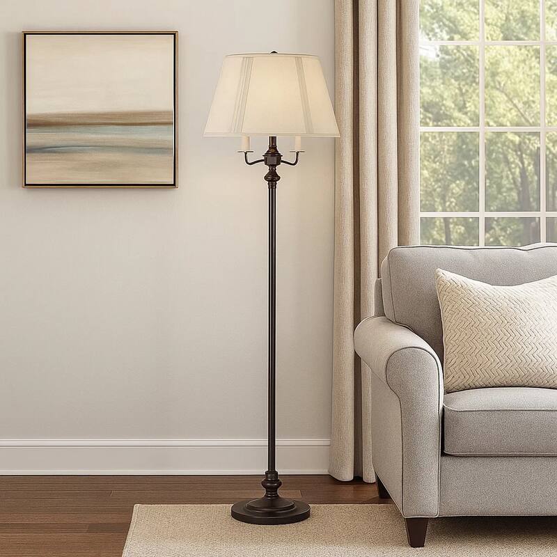 150 Watt 6 Way Metal Floor Lamp with Fabric Tapered Shade, Bronze