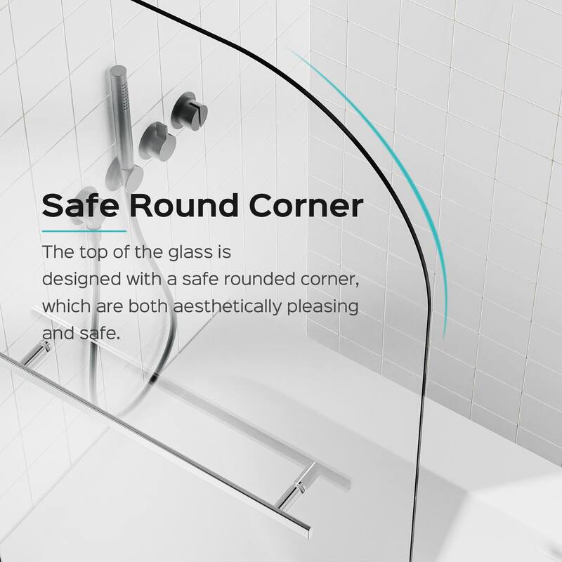 31" W x 55" H Frameless Pivot Bathtub Shower Door, 6mm Tempered Glass Panel for Bathroom - 31x55"