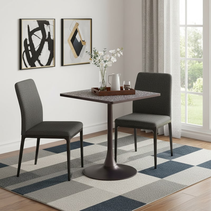 HomeRoots 24" Black Wood and Steel Faux Terrazzo Pedestal Base Square Dining Table - 24.00 in. x 29.90 in. x 24.00 in. - Black - 24.00 in. x 29.90 in.  x 24.00 in.