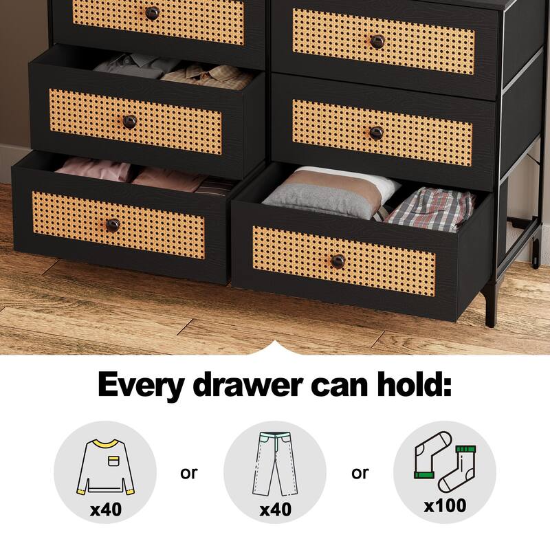 Wide Fabric Dresser 6 Drawer Dresser Storage Tower Unit