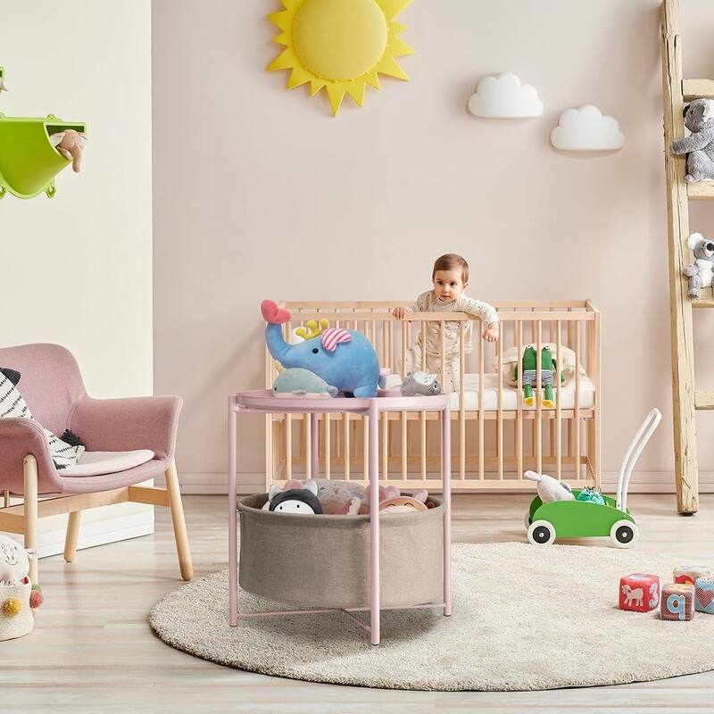 Side Table with Fabric Storage Basket Table Nightstand