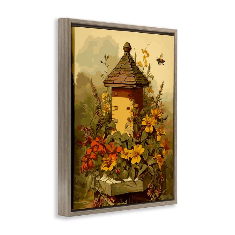 Stupell Bees & Floral Architecture Framed Floater Canvas Wall Art Design by Lil' Rue