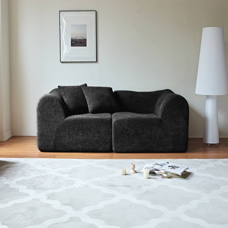 Minimalist Accent Sofa Loveseat Couch with 2 Throw Pillows, 2-Seater Couch for Living Room Apartments