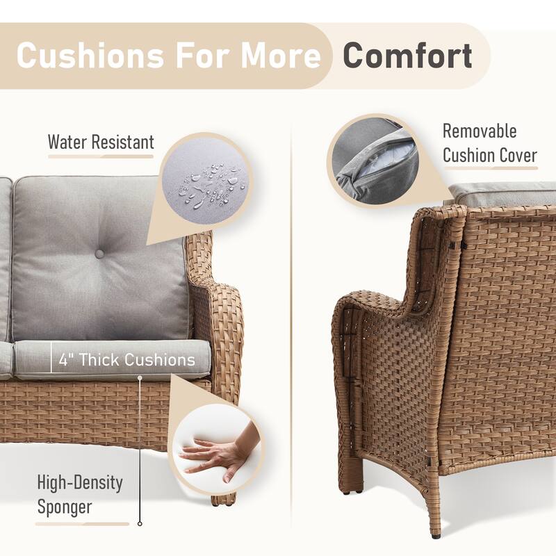 Outdoor Loveseat Sofa 2-Seat PE Rattan Patio Love Seat