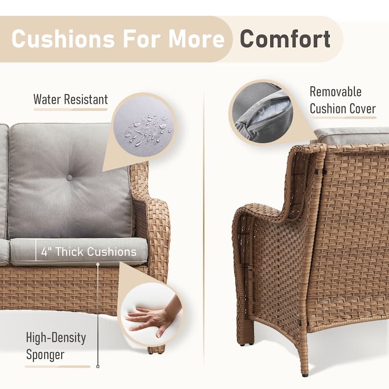 Pocassy 3-Seat Sofa Wicker Sofa Yellow-Beige - Yellow