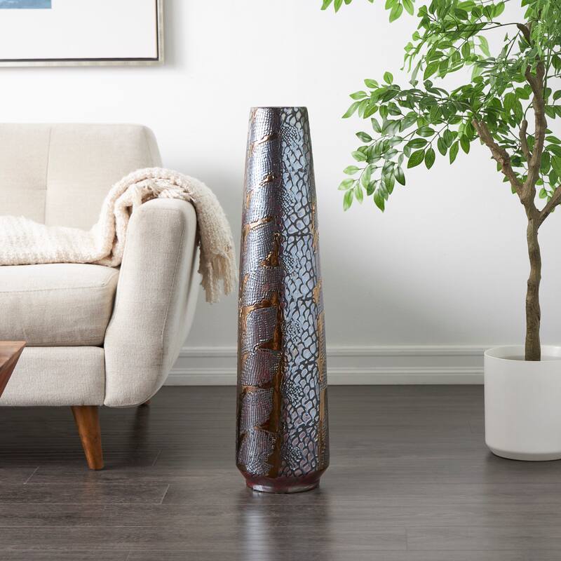 Ceramic Snakeskin Inspired Vase - Silver - Roche River Decor