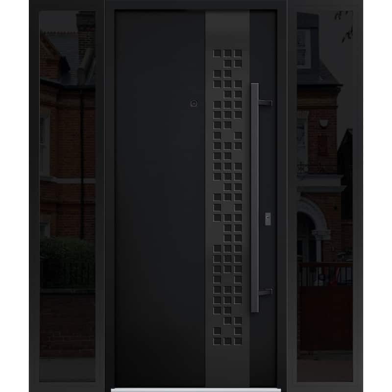 VDOMDOORS | Front Door Exterior Door | Fiberglass | Frame & Hardware Included | 18x80, Oak Entry Door Steel Entry Door - Black - 64" x 80"