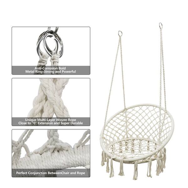 Hammock Chair Swing Max 550 Lbs Hanging Cotton Rope Hammock Swing Chair For Indoor Outdoor Use Beige 31 49inches Overstock 31823529