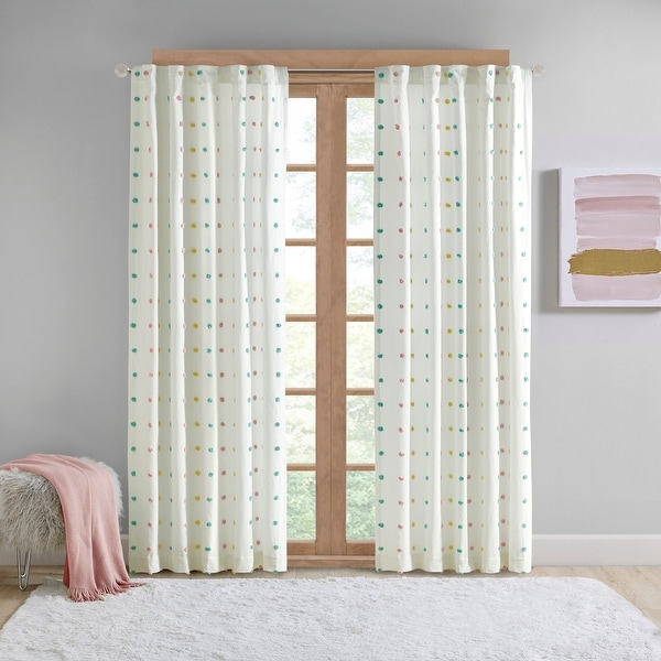 Intelligent Design Ensley Cotton Jacquard Pom Pom Single Curtain Panel - 50"W X 84"L