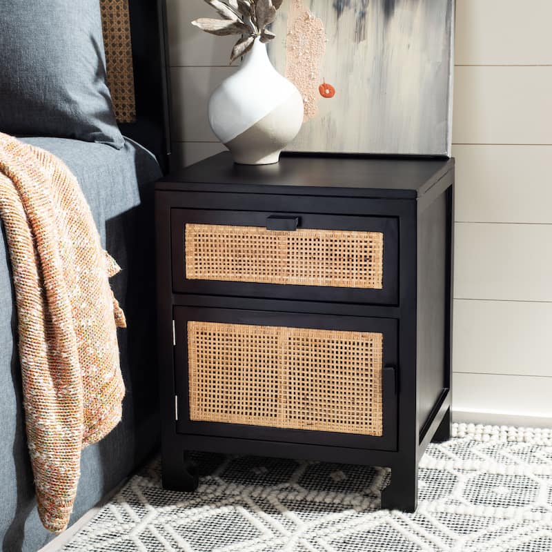 SAFAVIEH Zhane Coastal 1-Drawer 1-Door Nightstand - Black/Natural