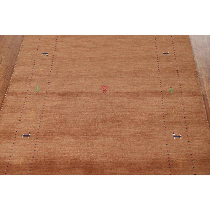 Hand Knotted Oriental 100% Wool Carpet Tribal Animal Pictorial Brown Gabbeh Area Rug - 5' 10'' X 4' 0''