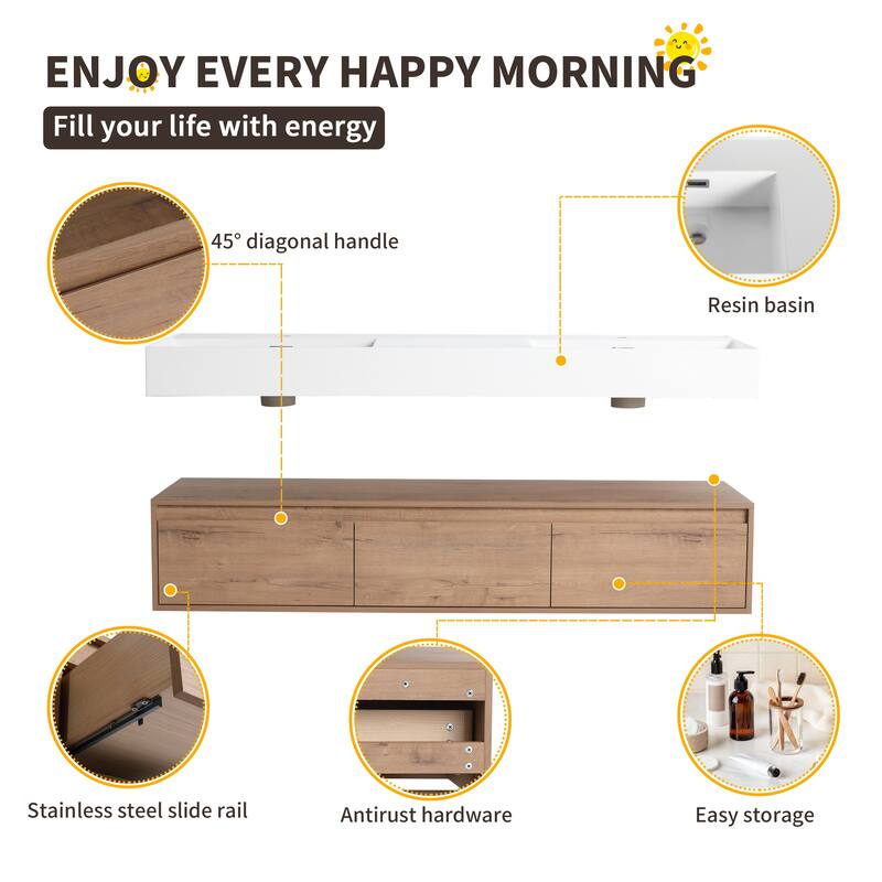 Beingnext 30"/60" Wall Mounted Bathroom Vanity with Sink, Floating Bathroom Vanity with Soft Close Drawer
