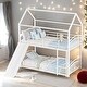 preview thumbnail 34 of 46, Twin Over Twin Bunk Bed Wood Bed with Slide and Ladder