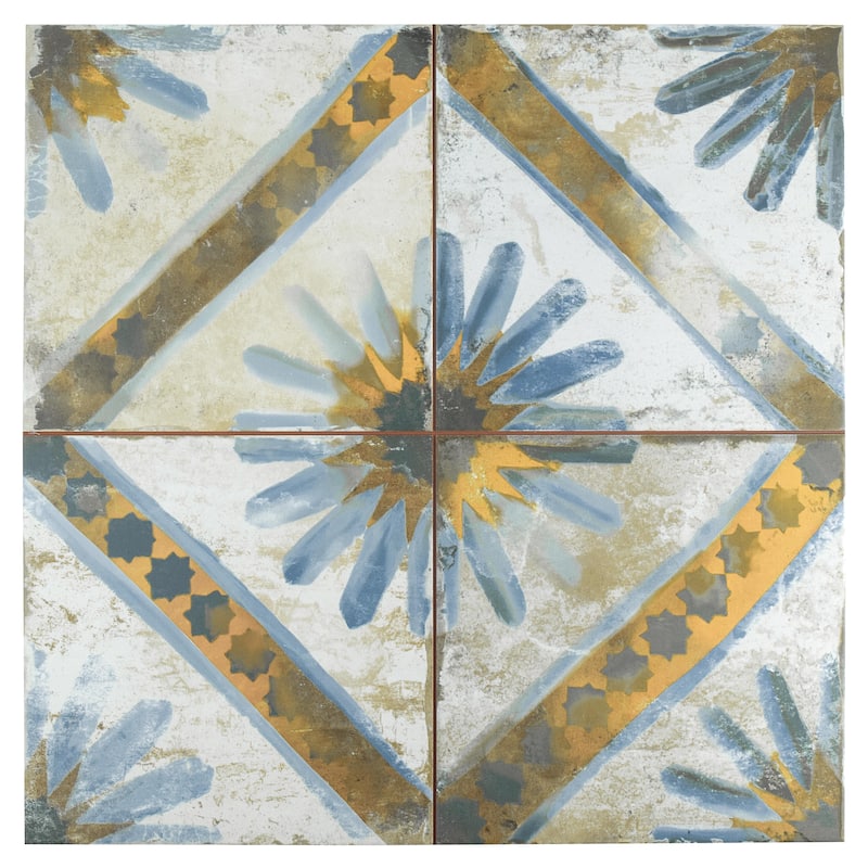 Merola Tile Kings Marrakech Blue 17-5/8" x 17-5/8" Ceramic Floor and Wall Tile