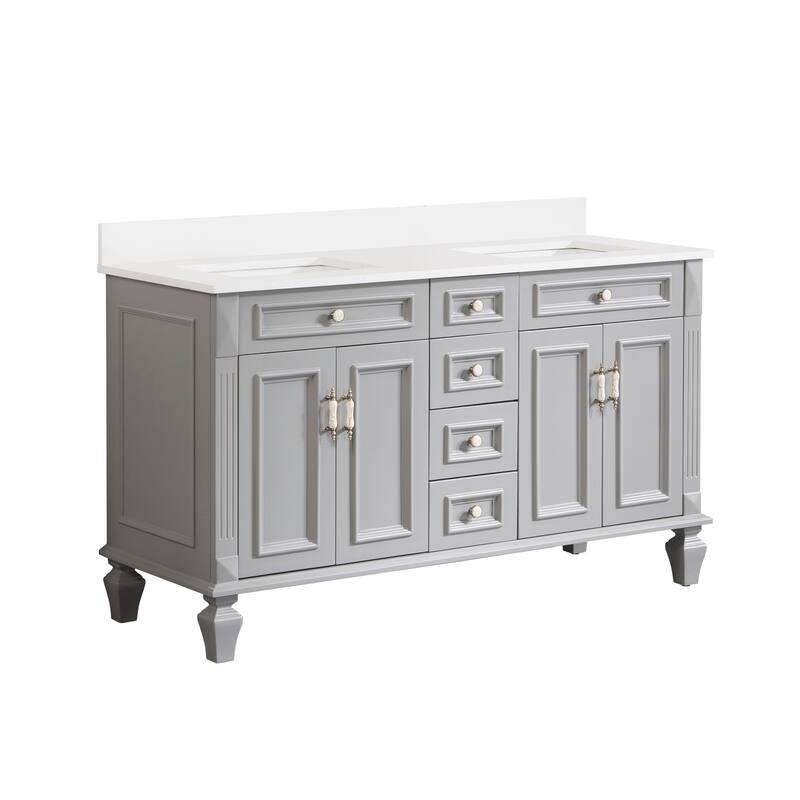 35'' H Solid Wood Bath Vanity with Stain-resistant Carrera White Quartz Top and Double Sink