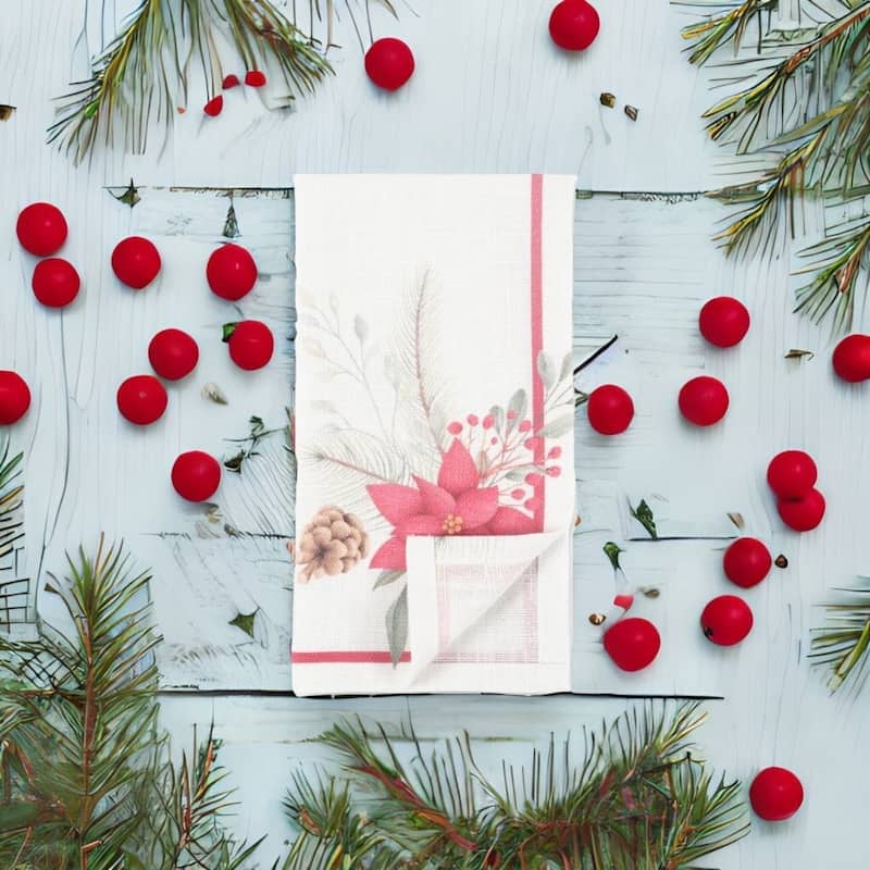 Domestically Printed Poinsetta Napkin - Set of 4 - 20" x 20"