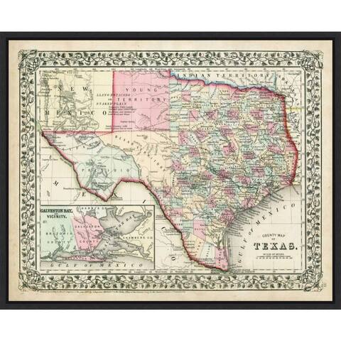 Johnsons Map of Texas by David Johnson Canvas Art Framed
