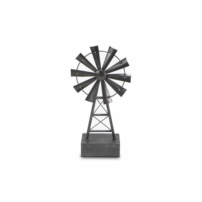 HomeRoots 17" Gray Metal Windmill Hand Painted Sculpture - 16.75" H x 5.75" W x 4.75" D