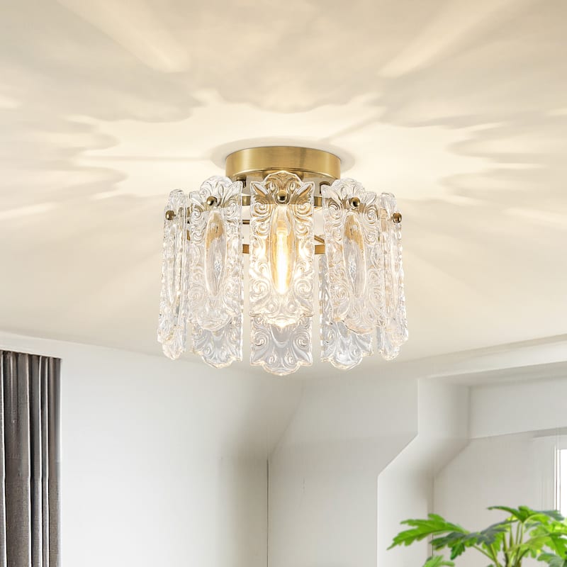 Starsky 1-Light Glass Drum Flush Mount with Textured Glass - Gold