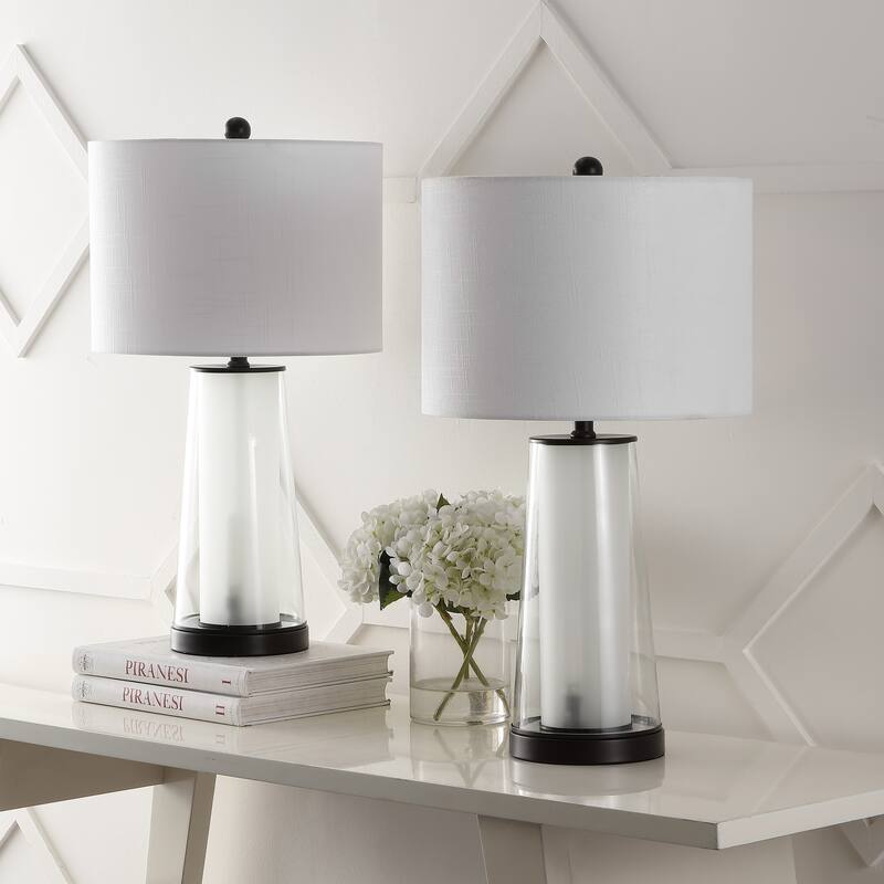 Celerie 26" Modern Minimalist Glass/Iron Nightlight LED Table Lamp, (Set of 2) by JONATHAN Y
