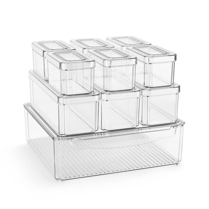 Sorbus Stackable Refrigerator Storage Bins with Lids and Handle Kitchen Pantry Storage Organizer - 10 Pack - 2.5"L X 2.5"W X 2.5"H - Clear