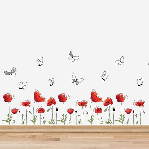 Walplus Poppy Flower Skirting Peel and Stick Wall Sticker Home Decor