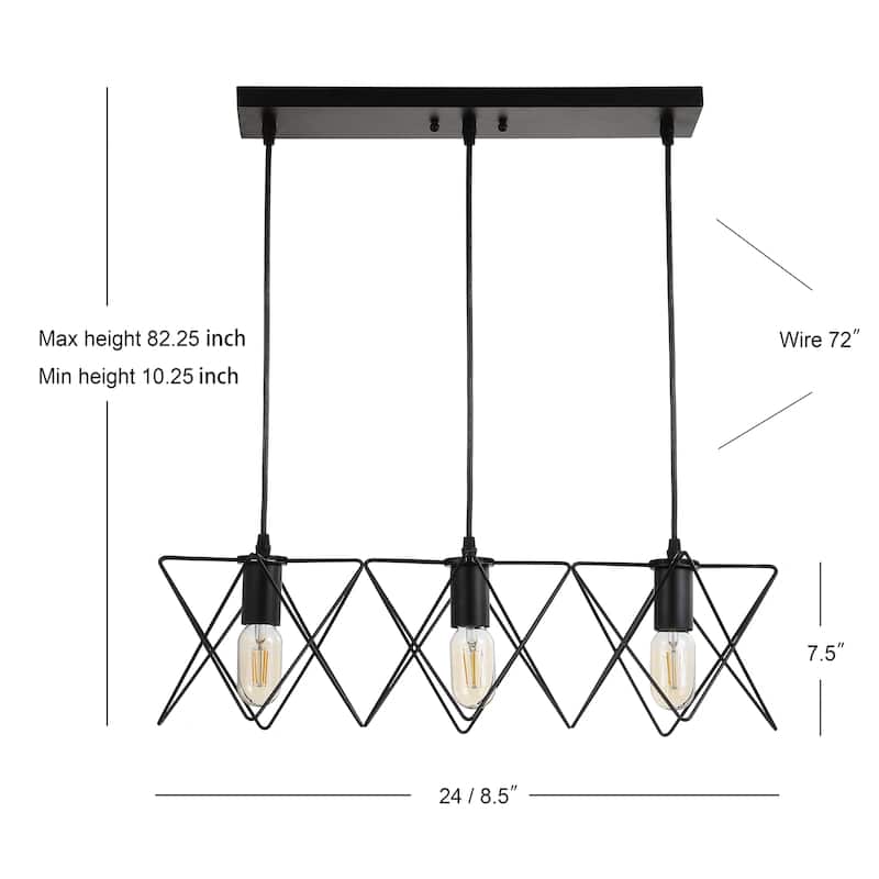SAFAVIEH Lighting Cyndie Adjustable 3-Light Led Black Pendant - 24"x8.5"x10.3-82.3" - 24Wx9Dx82H