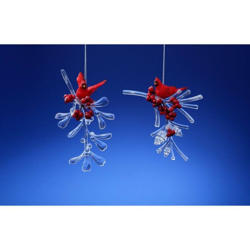Club Pack of 12 Icy Crystal Cardinal Berry Branches Ornaments 4"