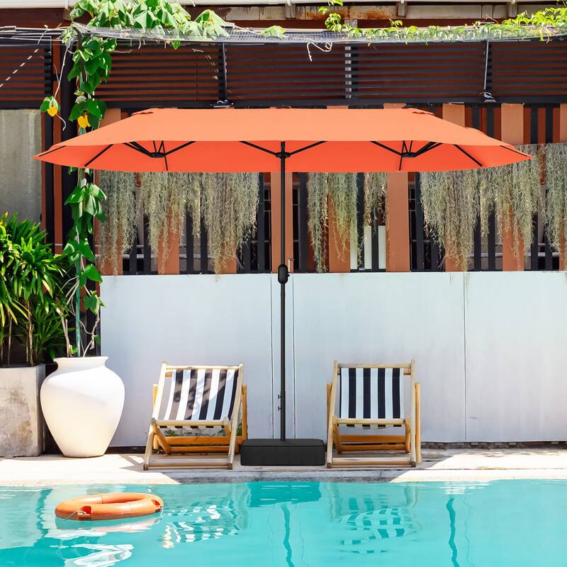 13FT Twin Table Patio Umbrella Double Sided with Crank for Outdoor Shade - Orange